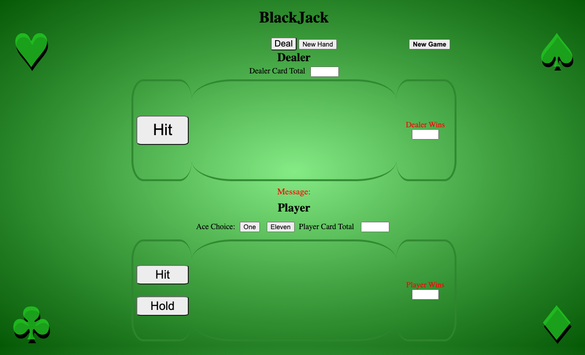 picture of blackjack game front page